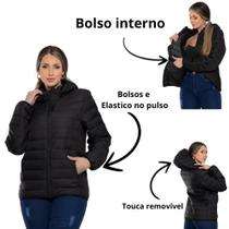Jaqueta Bobojaco Puffer Capuz Removível Bolsos Internos Feminina