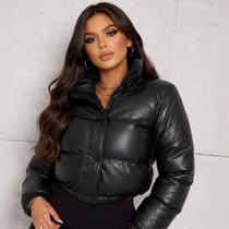 Jaqueta Bobojaco Puffer Couro Feminina Couro Pu Forrada Jaqueta Bobojaco Puffer Couro Feminina Couro Pu Forrada