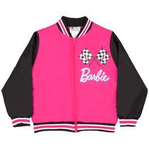 Jaqueta Bomber Barbie Girls Racing - Rosa Choque/Preta - Tamanho 14