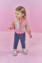 Jaqueta Bomber Bebê Menina Paetê Rosa Mundo Cinti Jaqueta Bomber Bebê Menina Paetê Rosa Mundo Cinti