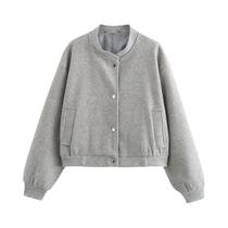 Jaqueta Bomber Cropped De Tweed Bege E Preto Para Mulheres, Casaco Curto De Manga Longa, Moda MUJER