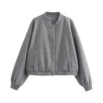 Jaqueta Bomber Cropped De Tweed Bege E Preto Para Mulheres, Casaco Curto De Manga Longa, Moda MUJER