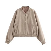 Jaqueta Bomber Cropped De Tweed Bege E Preto Para Mulheres, Casaco Curto De Manga Longa, Moda MUJER
