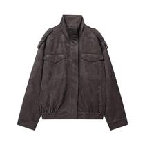 Jaqueta Bomber De Camurça Oversized Feminina, Casaco De Inverno Com Zíper Para Meia Estação Jaqueta Bomber De Camurça Oversized Feminina, Casaco De Inverno Com Zíper Para Meia Estação