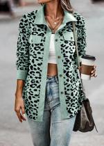 Jaqueta Bomber Elegante Feminina Com Estampa De Leopardo, Estilo Casual E Confortável Para Outono E