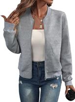 Jaqueta Bomber EVALESS Casaco casual para mulheres, gola alta, cinza