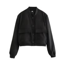 Jaqueta Bomber Feminina Branca Cropped De Manga Longa Para Outono/Inverno Com Botões