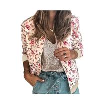 Jaqueta Bomber Feminina Com Estampa Floral E Zíper, Ajuste Slim Para Primavera E Outono, Moda Retro