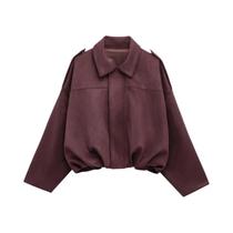 Jaqueta Bomber Feminina De Camurça Manga Longa Com Zíper E Gola Lapela Cropped Estilo Racing High