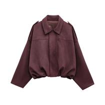 Jaqueta Bomber Feminina De Camurça Manga Longa Gola Dobrável Vintage Solta Elegante