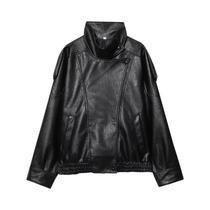 Jaqueta Bomber Feminina De material sintético Preta Com Botões De Pressão, Casaco De Inverno Para