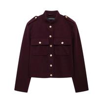 Jaqueta Bomber Feminina De Tweed Macio Com Gola O, Manga Longa, Bolsos, Botões, Casaco De Lã Solto,