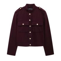 Jaqueta Bomber Feminina De Tweed Macio Com Gola O, Manga Longa, Bolsos E Botões, Casaco De Lã Solto Jaqueta Bomber Feminina De Tweed Macio Com Gola O, Manga Longa, Bolsos E Botões, Casaco De Lã Solto