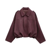Jaqueta Bomber Feminina Oversize De Camurça Cropped Com Zíper E Manga Longa Para Meia Estação Jaqueta Bomber Feminina Oversize De Camurça Cropped Com Zíper E Manga Longa Para Meia Estação