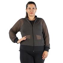 Jaqueta Bomber Feminina Plus Size em Tela com Bolsos e Ziper Cinza Jaqueta Bomber Feminina Plus Size em Tela com Bolsos e Ziper Cinza