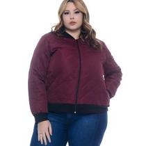 Jaqueta Bomber Feminina Plus Size Vinho Acolchoada Jaqueta Bomber Feminina Plus Size Vinho Acolchoada