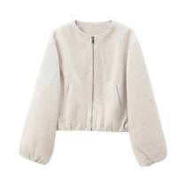 Jaqueta Bomber Feminina Preta Cropped Com Zíper, Casaco De Inverno Estilo Varsity, Manga Longa,