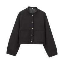 Jaqueta Bomber Feminina Solta Com Corte 3D, Manga Longa E Bolso Aplicado ETJ 2025