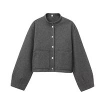 Jaqueta Bomber Feminina Solta Com Corte 3D, Manga Longa E Bolsos Aplicados ETJ 2025