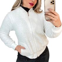 Jaqueta Bomber Feminina Teddy Pelinho Manga Longa e Capuz - Look Modas Octavio