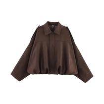 Jaqueta Bomber Feminina Vintage De Camurça Com Zíper E Lapela, Manga Longa, Estilo High Street,