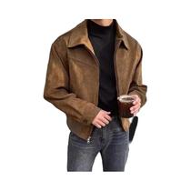 Jaqueta Bomber Masculina Retrô De Camurça Curta Casual Vintage Slim Estilo High Street Para Outono