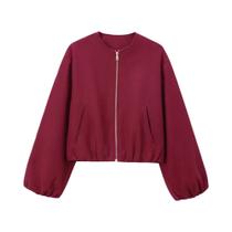 Jaqueta Bomber Oversized Feminina, Manga Longa, Com Zíper Frontal, Moda Chic Para O Dia a Dia