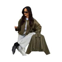 Jaqueta Bomber Oversized Verde Martini Para Mulheres, Manga Longa, Casual E Confortável, Casaco De