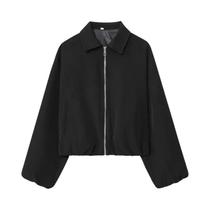 Jaqueta Bomber Puff Feminina Com Zíper, Estilo Varsity, Cropped, Casaco De Meia Estação