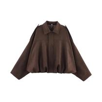 Jaqueta Bomber Vintage Feminina Com Manga Longa E Gola Reversível, Estilo Solto E Elegante