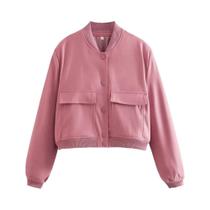 Jaqueta Bomber Vintage Feminina - Manga Comprida com Bolsos Jaqueta Bomber Vintage Feminina - Manga Comprida com Bolsos