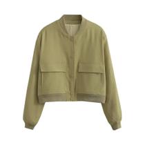 Jaqueta Bomber Vintage Feminina - Manga Comprida com Bolsos Jaqueta Bomber Vintage Feminina - Manga Comprida com Bolsos