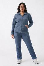 Jaqueta Boucle Felpudo Com Capuz e Bolso Canguru Feminina Azul Aspen Mescla Jaqueta Boucle Felpudo Com Capuz e Bolso Canguru Feminina Azul Aspen Mescla