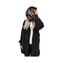 Jaqueta Cardigã Feminina Oversized Com Capuz De Dupla Camada De Fleece, Manga Longa, Quente Para