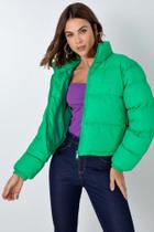 Jaqueta Casaco Curta Puffer Forrada Manga Longa Flor De Lis
