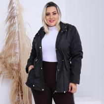 Jaqueta Casaco Parka Feminina Nylon Forrada Com pelúcia Interna Capuz Removível Plus Size Ivone