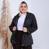 Jaqueta Casaco Parka Feminina Nylon Forrada Com pelúcia Interna Capuz Removível Plus Size Ivone - Lagun Brasi