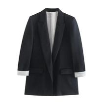 Jaqueta Casual Feminina De Corte Solto Com Dois Botões E Lapela Moda De Outono Estilo De Rua Jaqueta Casual Feminina De Corte Solto Com Dois Botões E Lapela Moda De Outono Estilo De Rua