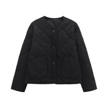 Jaqueta Casual Feminina Vintage Com Gola Redonda, Acolchoada E Algodão, Corte Solto, Primavera 2025