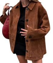 Jaqueta chouyatou feminina Fall Boyfriend de material sintético de camurça