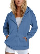 Jaqueta com capuz SMENG e capuz com zíper para mulheres, azul, tamanho S