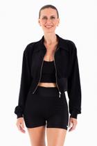 Jaqueta confy canelada com zíper preto Jaqueta confy canelada com zíper preto