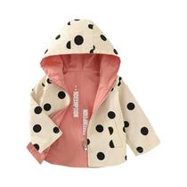 Jaqueta Corta-vento Dupla Face Com Estampa De Bolinhas Para Meninas Pequenas, Para Primavera, 1-3-5 Jaqueta Corta-vento Dupla Face Com Estampa De Bolinhas Para Meninas Pequenas, Para Primavera, 1-3-5