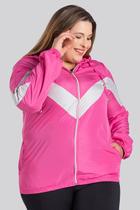 Jaqueta Corta Vento Feminina Plus Size em Microfibra Bicolor Bolsos Laterais e Capuz - Serena