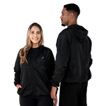 Jaqueta Corta Vento Unissex Lisa Esportiva Preta Capuz Bolso