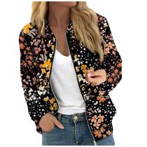 Jaqueta COTECRAM Bomber Feminina Moda 2024 com Estampa Floral Marrom Jaqueta COTECRAM Bomber Feminina Moda 2024 com Estampa Floral Marrom