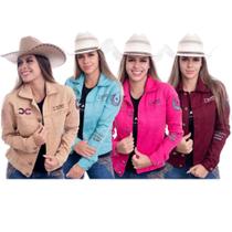 Jaqueta Country Jeans Feminina Texas Farm Colors Bordada Boiadeira Cowgirl