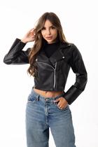 Jaqueta Couro Feminina Preto Moda Inverno Com Zíper Casaco Tendência