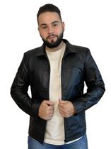 Jaqueta couro legítimo masculina tradicional 125 preta