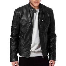 Jaqueta Couro Masculina Elegante Slim Fit Moderna Design Clássico Blusa Casaco Jaqueta Couro Masculina Elegante Slim Fit Moderna Design Clássico Blusa Casaco